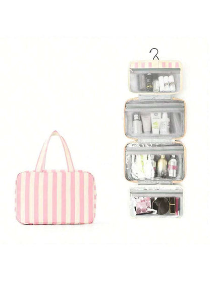 Multifunctional 4-Fold Hanging Toiletry & Makeup Bag, Large Capacity Travel Cosmetic Organizer With Hook, Portable Toiletry Bag For Business Trips And Daily Use, Space Saving