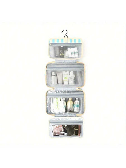 Multifunctional 4-Fold Hanging Toiletry & Makeup Bag, Large Capacity Travel Cosmetic Organizer With Hook, Portable Toiletry Bag For Business Trips And Daily Use, Space Saving