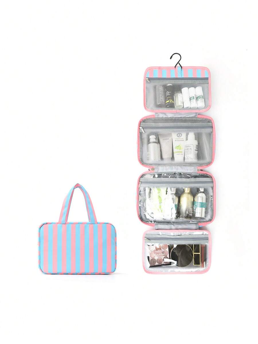 Multifunctional 4-Fold Hanging Toiletry & Makeup Bag, Large Capacity Travel Cosmetic Organizer With Hook, Portable Toiletry Bag For Business Trips And Daily Use, Space Saving