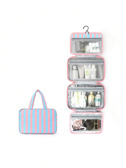 Multifunctional 4-Fold Hanging Toiletry & Makeup Bag, Large Capacity Travel Cosmetic Organizer With Hook, Portable Toiletry Bag For Business Trips And Daily Use, Space Saving