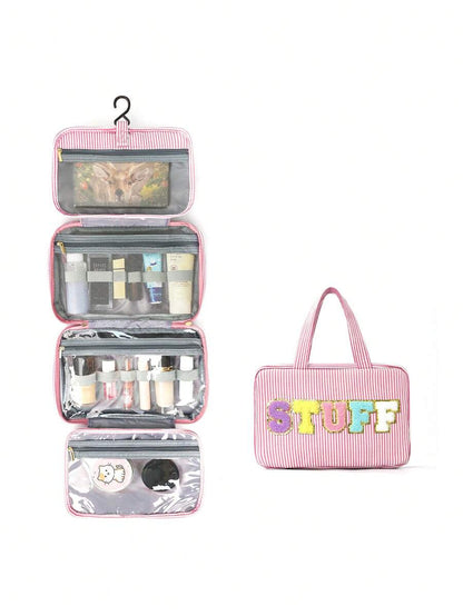 Multifunctional 4-Fold Hanging Toiletry & Makeup Bag, Large Capacity Travel Cosmetic Organizer With Hook, Portable Toiletry Bag For Business Trips And Daily Use, Space Saving