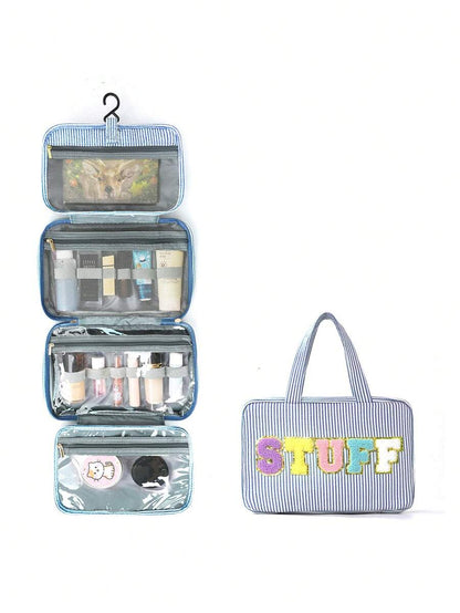 Multifunctional 4-Fold Hanging Toiletry & Makeup Bag, Large Capacity Travel Cosmetic Organizer With Hook, Portable Toiletry Bag For Business Trips And Daily Use, Space Saving